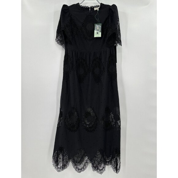 Tuckernuck Women's Black Catalina Midi Dress sz XXS Crochet Lace Cotton NWT 2XS - Picture 1 of 8